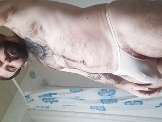 Bear Takes A Shower, Dries His Hairy Body And Puts On A Thong With His Big Ass free video