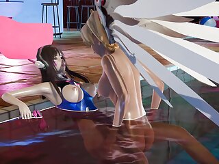 Dva Is Fucked By The Futa Mercy At The Pool Party With Her Oily Body Well Soaked By The Pool Water free video