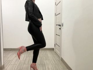 Office Secretary Tranny Slut In Leather Skinny Trousers free video
