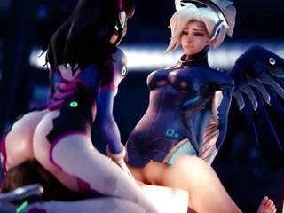 D.va Getting Eaten Out While Mercy Rides Cock free video